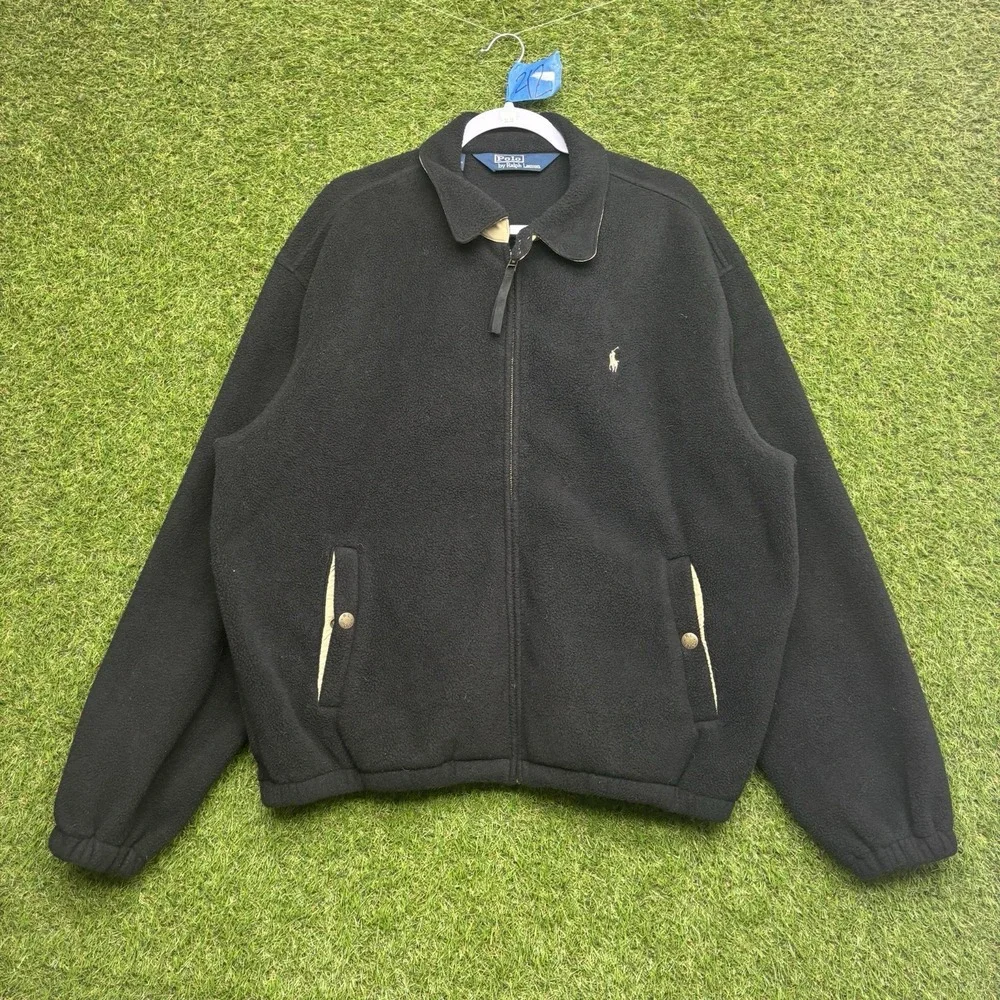 Vintage Polo Ralph Lauren Harrington Jacket Mens XL Polartec Fleece 90s Black